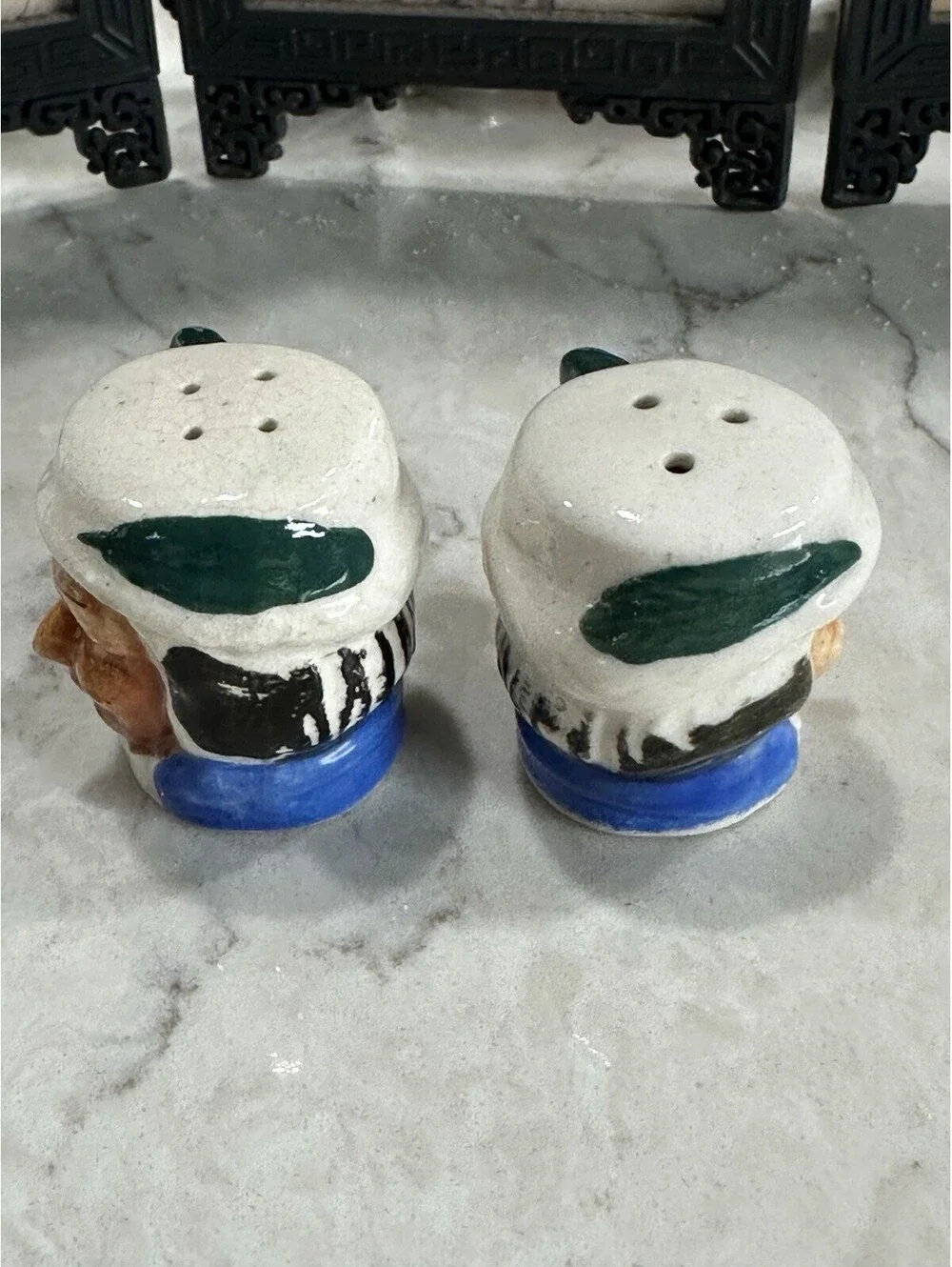 vintage miniature Toby character salt and pepper shaker set 1.50 inches tall